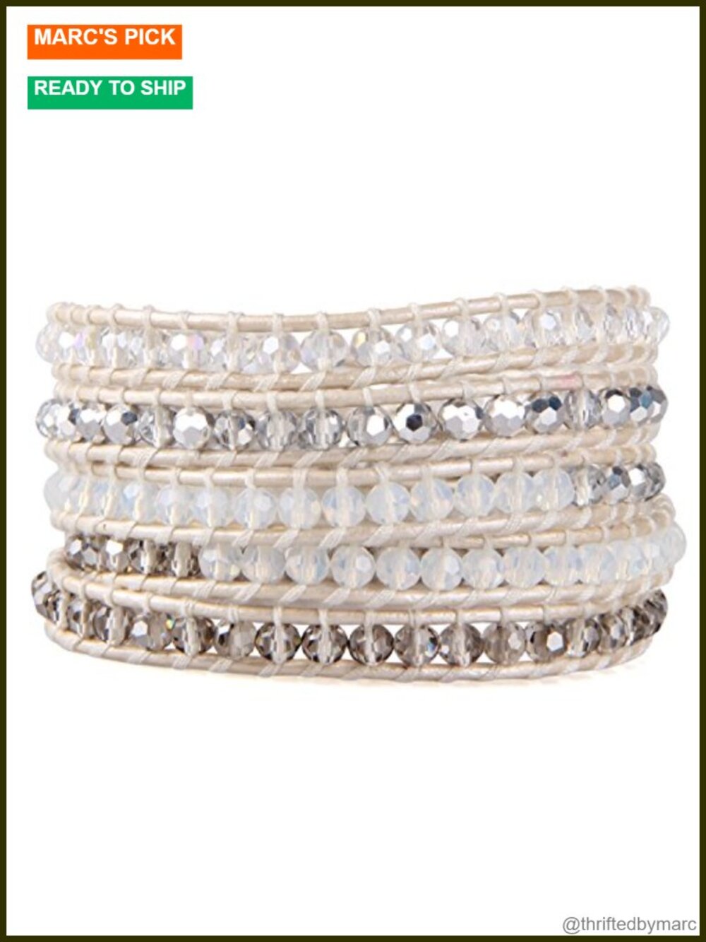 Handmade Crystal Beaded Wrap Bracelet, Adjustable 32-34 in, Bohemian Style